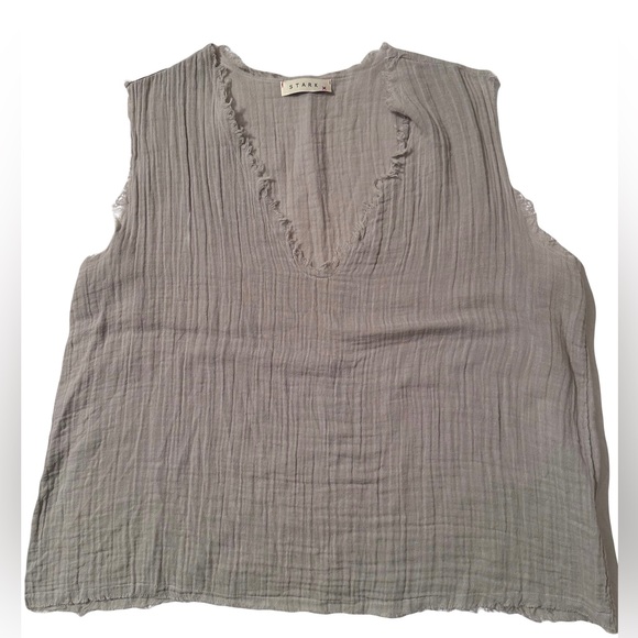 Stark X Tops - Stark X Raw Edge V-Neck Tank Light Olive Size Small